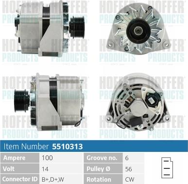 Hoffer H5510313 - Alternator autospares.lv