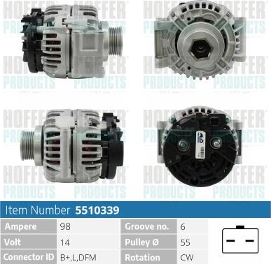 Hoffer H5510339 - Alternator autospares.lv