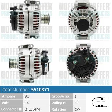 Hoffer H5510371 - Alternator autospares.lv