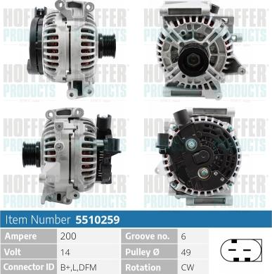 Hoffer H5510259 - Alternator autospares.lv