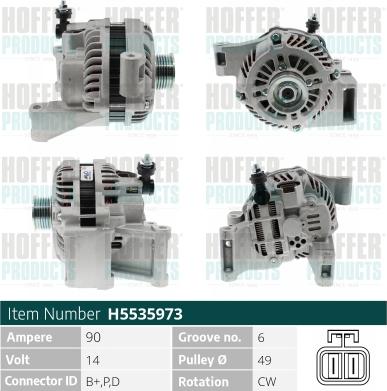 Hoffer H5535973 - Alternator autospares.lv