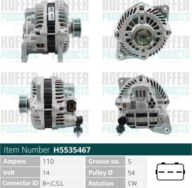 Hoffer H5535467 - Alternator autospares.lv