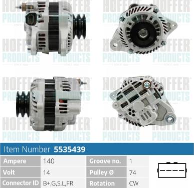 Hoffer H5535439 - Alternator autospares.lv