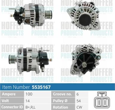 Hoffer H5535167 - Alternator autospares.lv