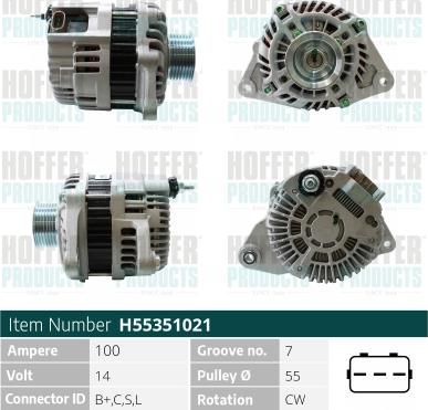 Hoffer H55351021 - Alternator autospares.lv