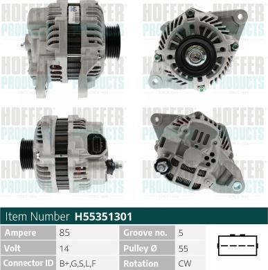 Hoffer H55351301 - Alternator autospares.lv