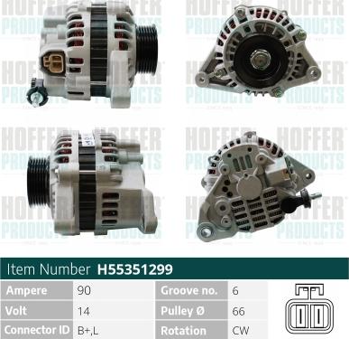 Hoffer H55351299 - Alternator autospares.lv