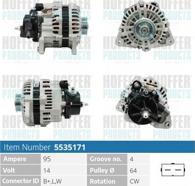 Hoffer H5535171 - Alternator autospares.lv