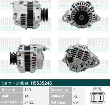 Hoffer H5535245 - Alternator autospares.lv