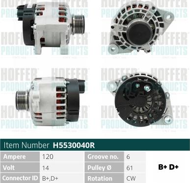 Hoffer H5530040R - Alternator autospares.lv