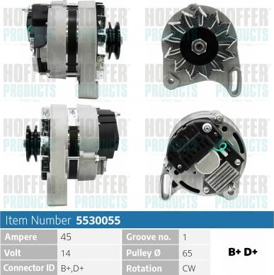 Hoffer H5530055 - Alternator autospares.lv