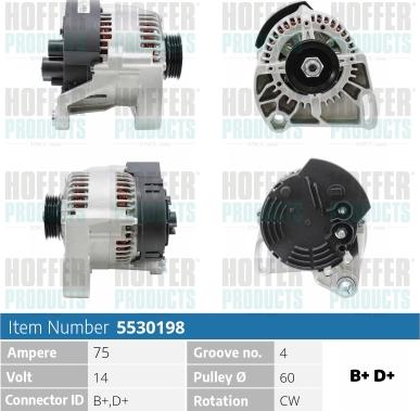 Hoffer H5530198 - Alternator autospares.lv