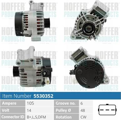 Hoffer H5530352 - Alternator autospares.lv