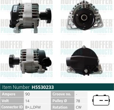 Hoffer H5530233 - Alternator autospares.lv