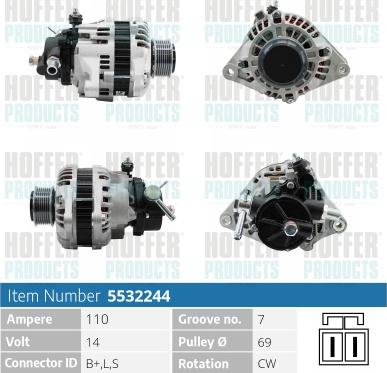 Hoffer H5532244 - Alternator autospares.lv