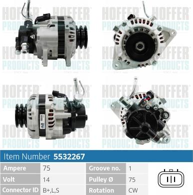 Hoffer H5532267 - Alternator autospares.lv