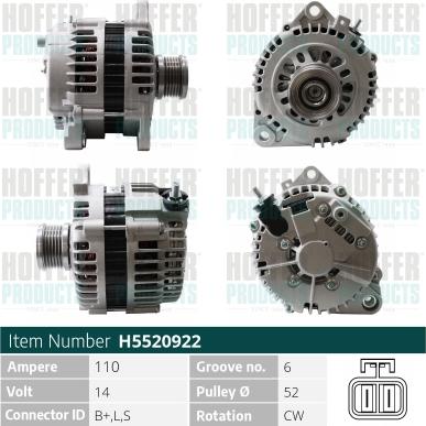 Hoffer H5520922 - Alternator autospares.lv