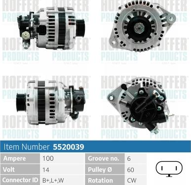 Hoffer H5520039 - Alternator autospares.lv