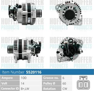 Hoffer H5520116 - Alternator autospares.lv