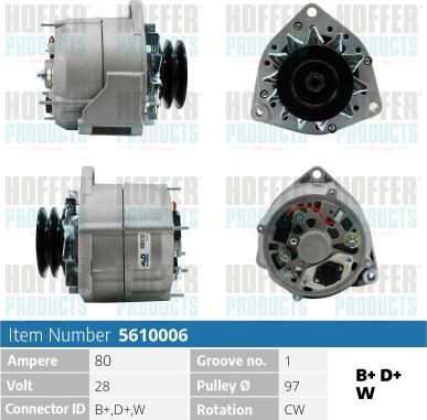 Hoffer H5610006 - Alternator autospares.lv