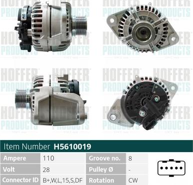 Hoffer H5610019 - Alternator autospares.lv