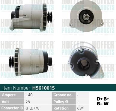 Hoffer H5610015 - Alternator autospares.lv