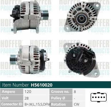 Hoffer H5610020 - Alternator autospares.lv