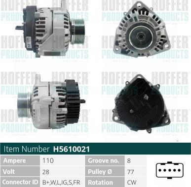 Hoffer H5610021 - Alternator autospares.lv