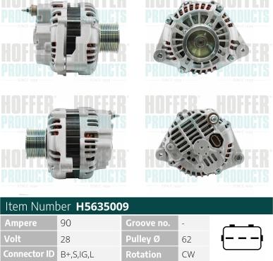 Hoffer H5635009 - Alternator autospares.lv