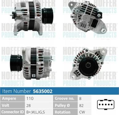 Hoffer H5635002 - Alternator autospares.lv