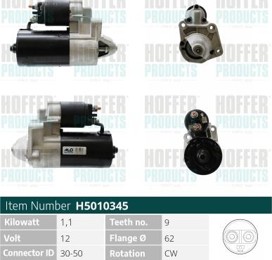 Hoffer H5010345 - Starter autospares.lv