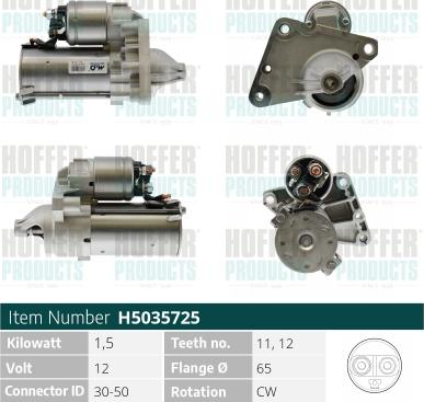 Hoffer H5035725 - Starter autospares.lv