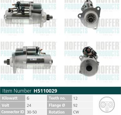 Hoffer H5110029 - Starter autospares.lv