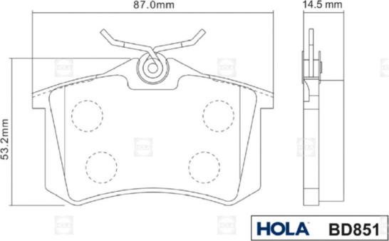 Hola BD851 - Brake Pad Set, disc brake autospares.lv