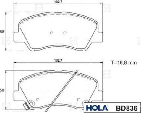 Hola BD836 - Brake Pad Set, disc brake autospares.lv