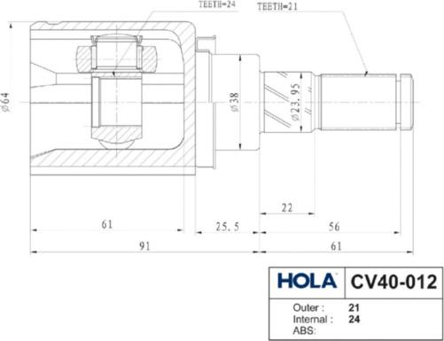 Hola CV40-012 - Joint Kit, drive shaft autospares.lv