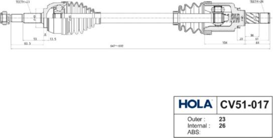 Hola CV51-017 - Drive Shaft autospares.lv