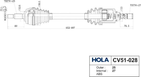 Hola CV51-028 - Drive Shaft autospares.lv