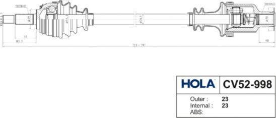 Hola CV52-998 - Drive Shaft autospares.lv