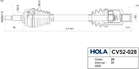 Hola CV52-028 - Drive Shaft autospares.lv