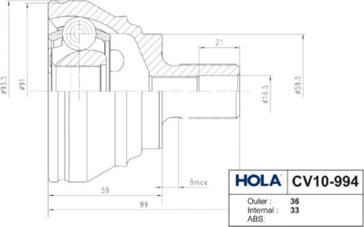 Hola CV10-994 - Joint Kit, drive shaft autospares.lv