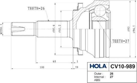 Hola CV10-989 - Joint Kit, drive shaft autospares.lv