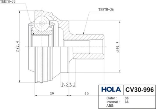 Hola CV30-996 - Joint Kit, drive shaft autospares.lv