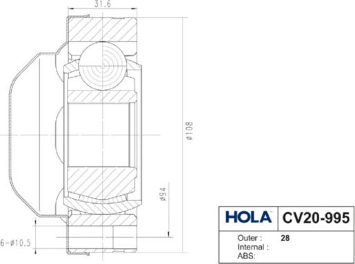 Hola CV20-995 - Joint Kit, drive shaft autospares.lv