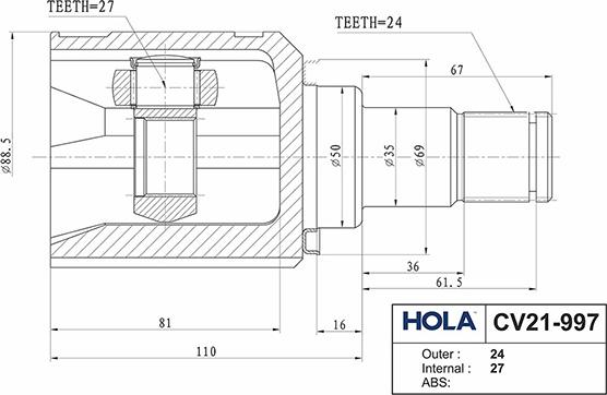 Hola CV21-997 - Joint Kit, drive shaft autospares.lv