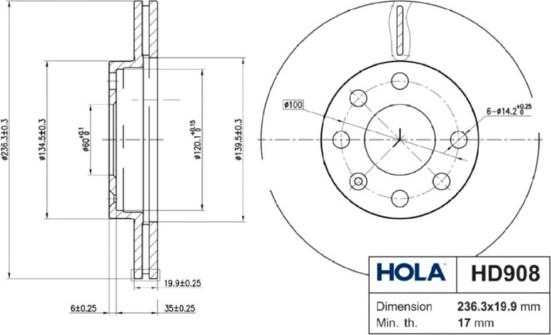 Hola HD908 - Brake Disc autospares.lv