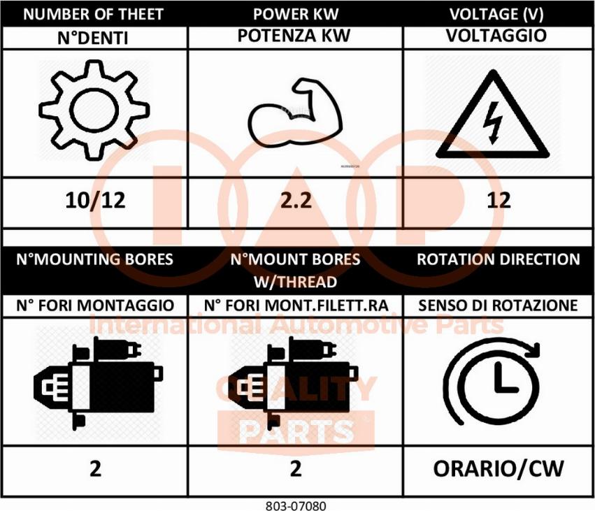 IAP QUALITY PARTS 803-07080 - Starter autospares.lv