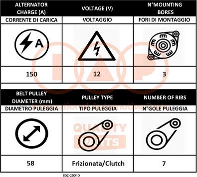 IAP QUALITY PARTS 802-17059 - Alternator autospares.lv