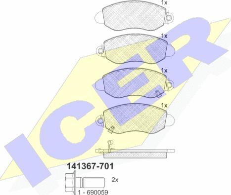 Icer 141367-701 - Brake Pad Set, disc brake autospares.lv