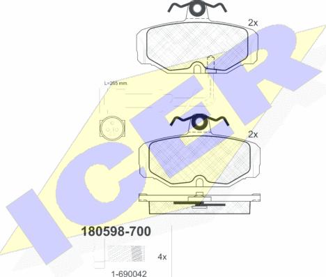 Icer 180598-700 - Brake Pad Set, disc brake autospares.lv